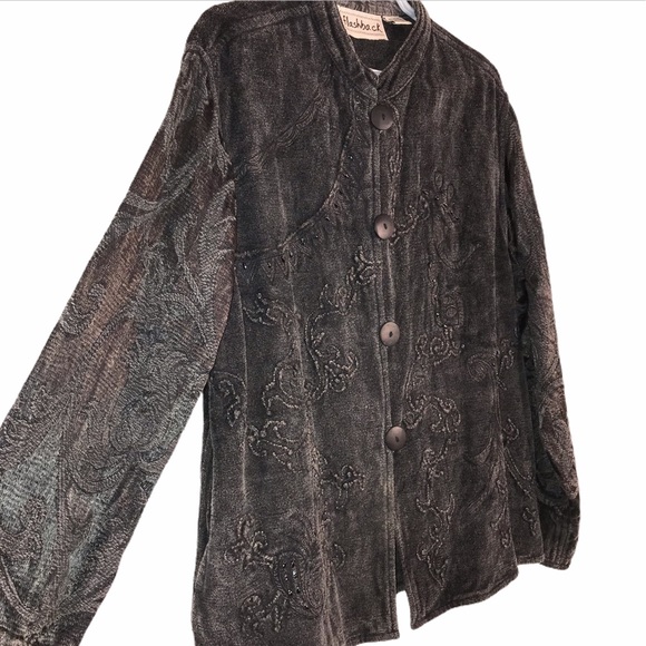 Flashback Gray Mixed Embroidered Jacket, Size L - Picture 3 of 10